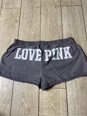 VTG Victoria’s Secret PINK Charcoal Grey Spellout Booty Lounge Shorts Y2K